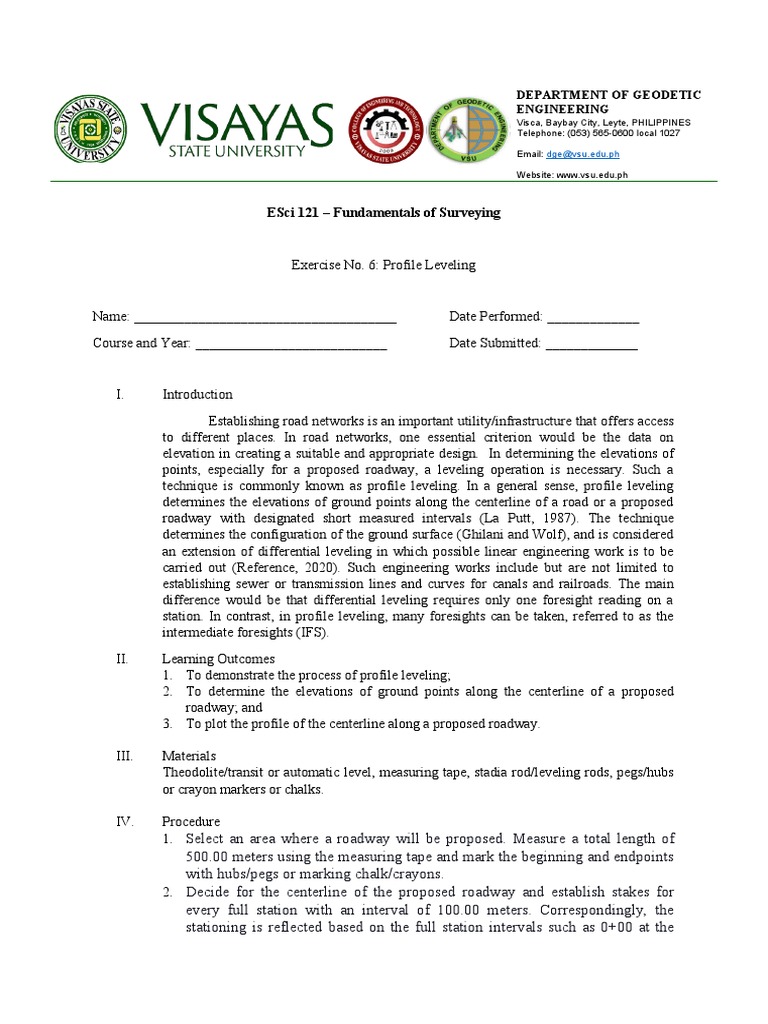 Profile Leveling Laboratory Exercise | PDF | Teaching Mathematics | Nature