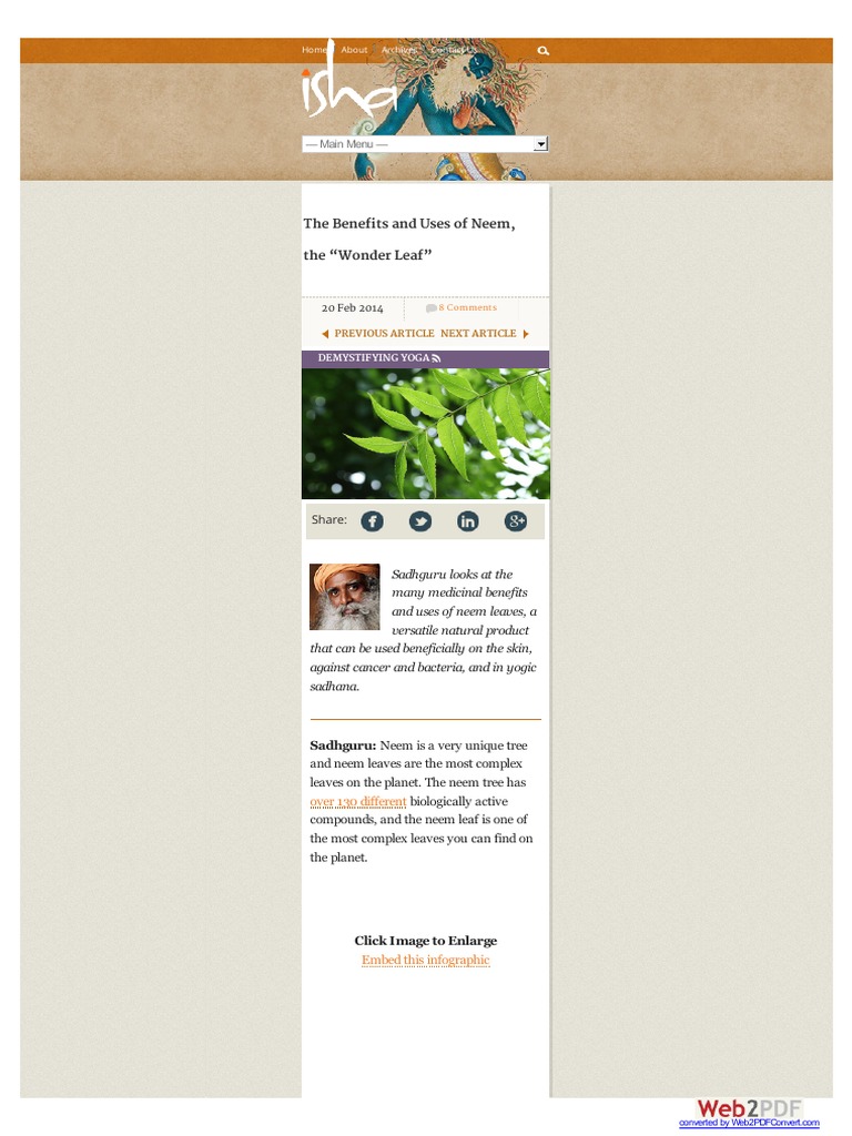 The Benefits and Uses of Neem, The "Wonder Leaf" Share PDF