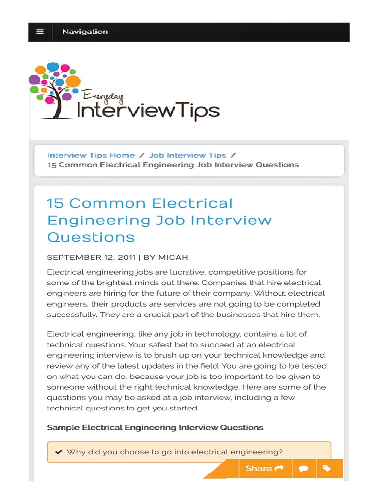 15 Common Electrical Engineering Job Interview Questions Everyday