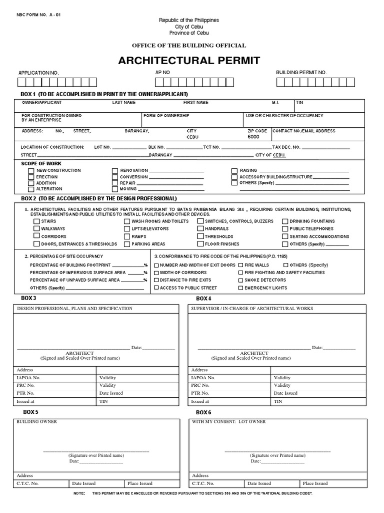 Cebu City Architectural Permit Form | PDF | Specification (Technical ...