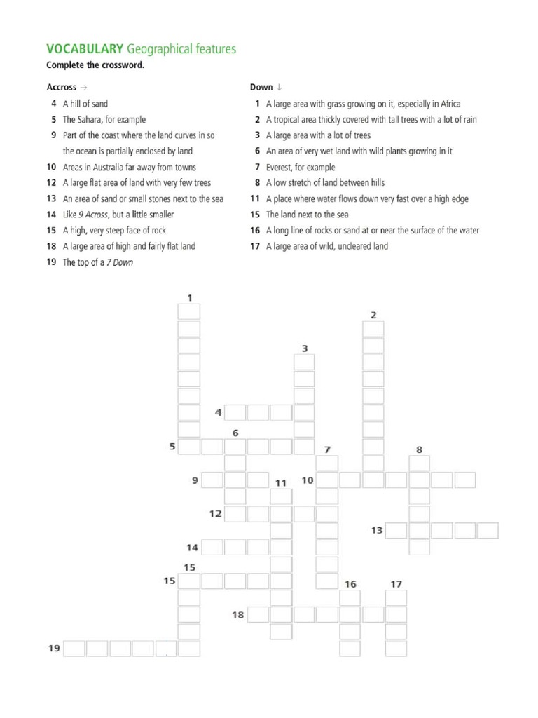 Crossword Geographical Features PDF