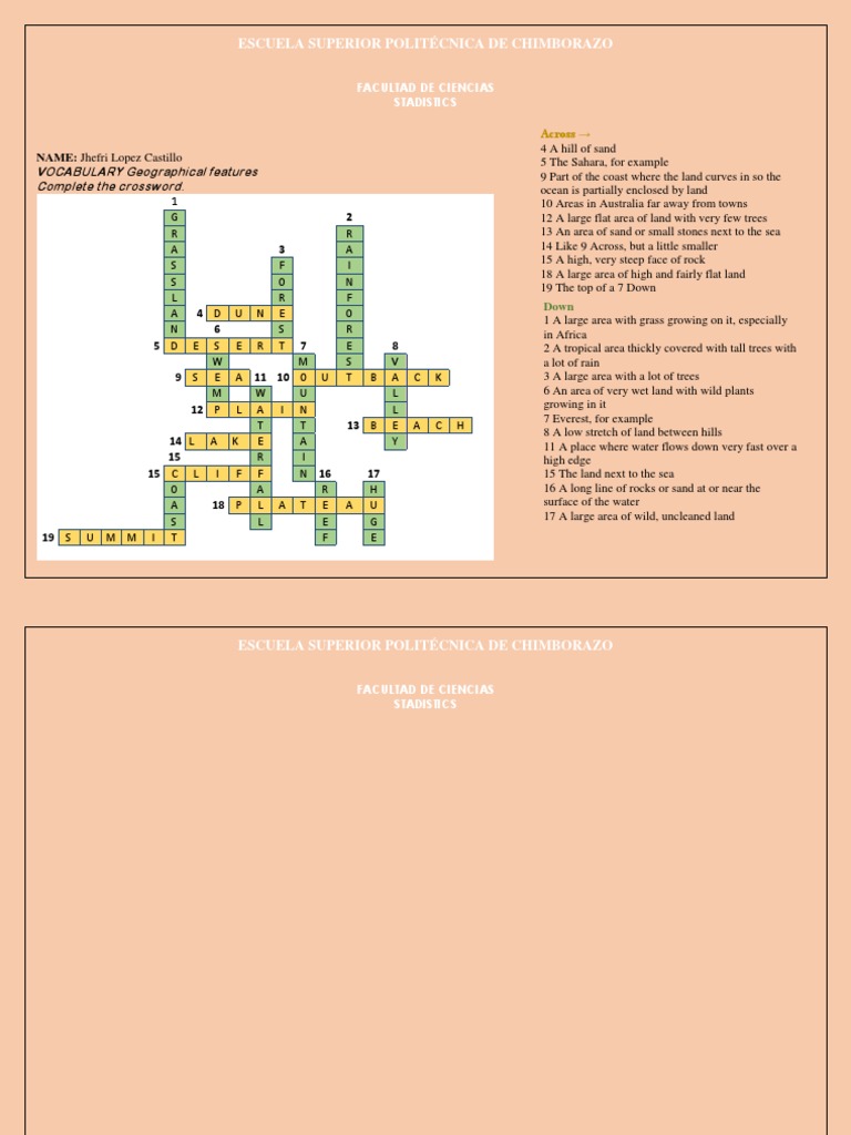 Geographical Features Crossword A Crossword Puzzle Testing Knowledge