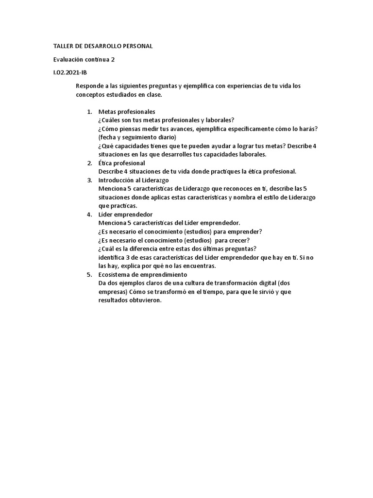 Taller de Desarrollo Personal y Liderazgo | PDF