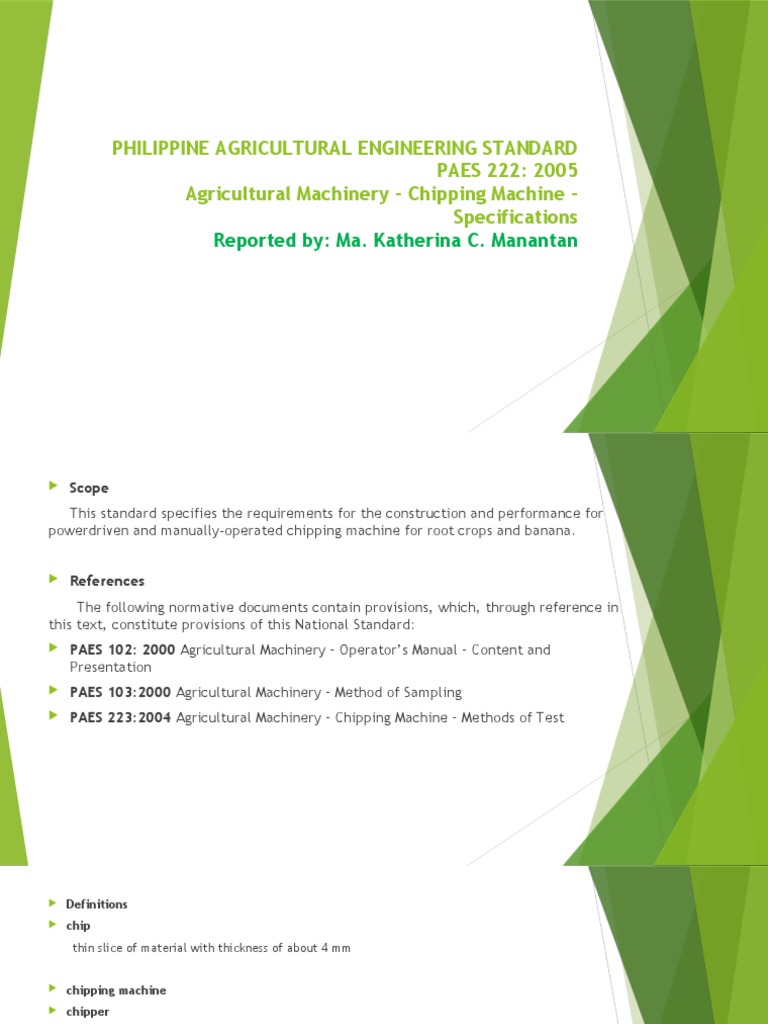 Philippine Agricultural Engineering Standard Paes 222 PDF Machines