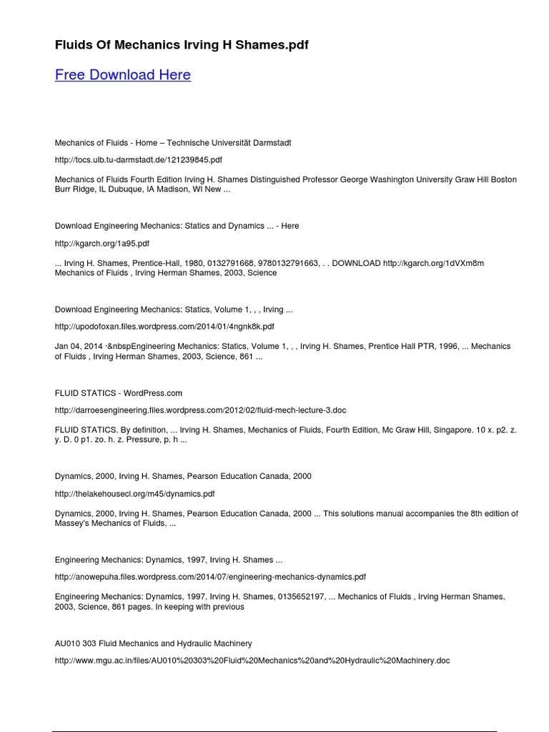 Free Download Here Fluids of Mechanics Irving H Shames PDF PDF