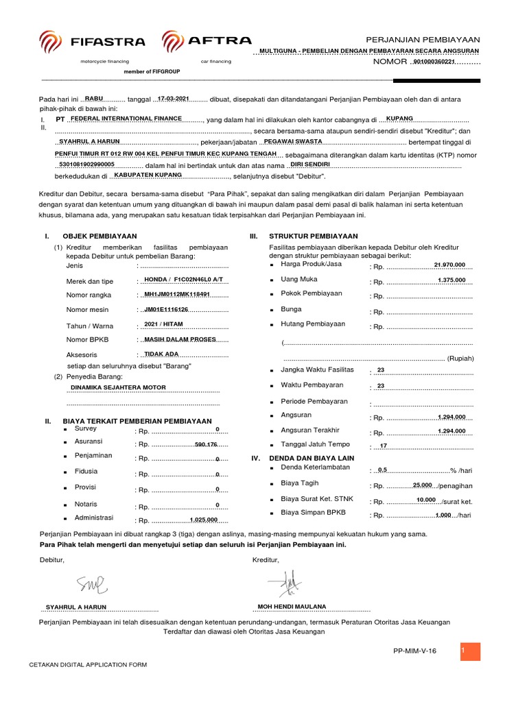 Perjanjian Pembiayaan Vehicle Pdf