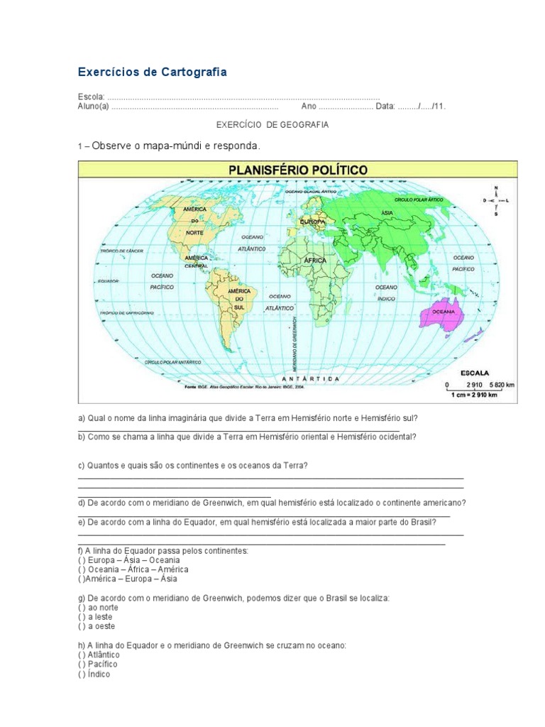 Exercícios de Cartografia | PDF
