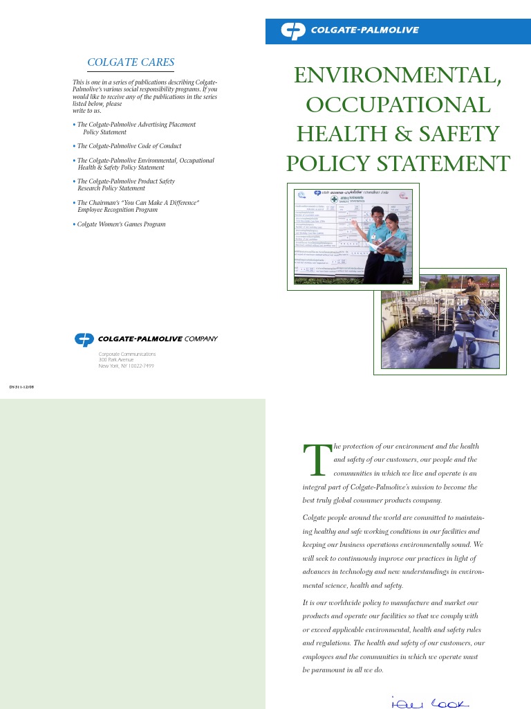 Colgate-Palmolive Health & Safety Policy | PDF | Waste Management ...