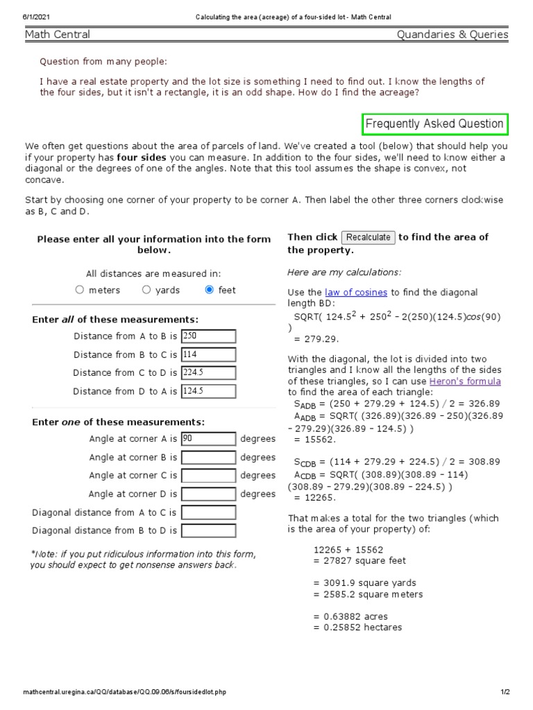 Calculate Acreage of Four-Sided Lots | PDF | Acre | Area