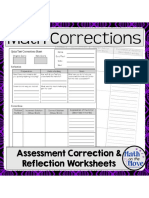 Math Corrections: Assessment Correction & Reflection Worksheets