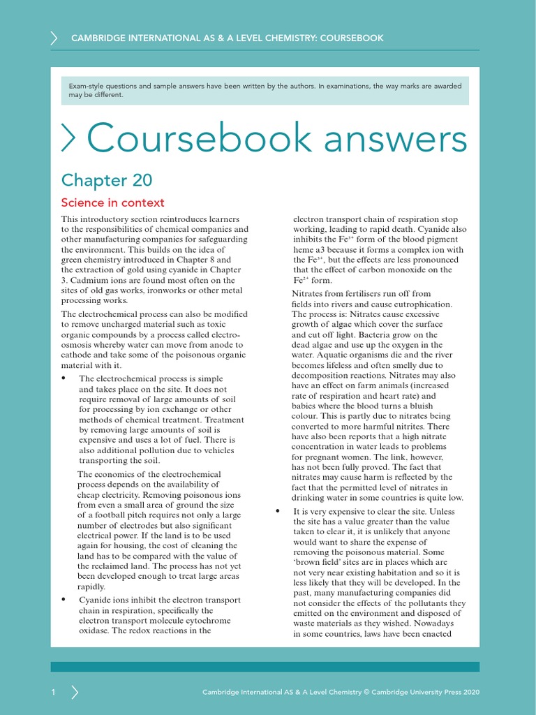Coursebook Answers Chapter 20 Asal Chemistry | PDF | Redox | Chlorine