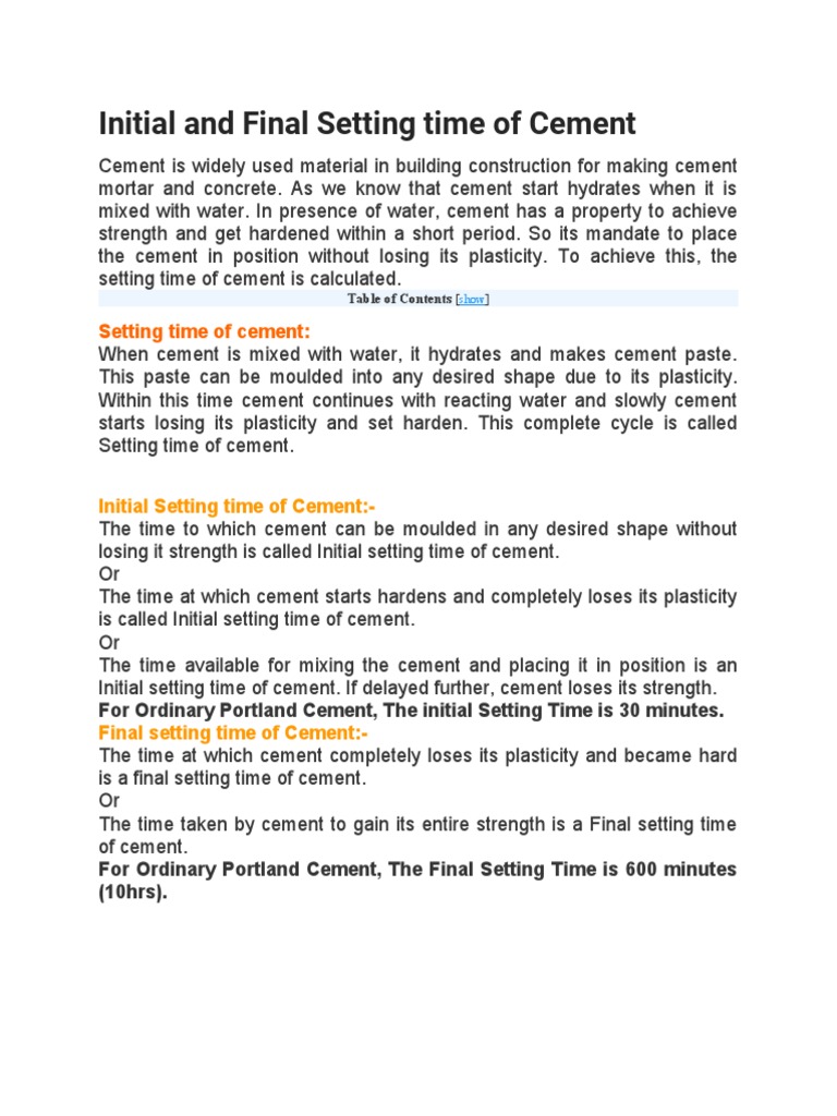 Initial and Final Setting Time of Cement | PDF | Cement | Composite ...