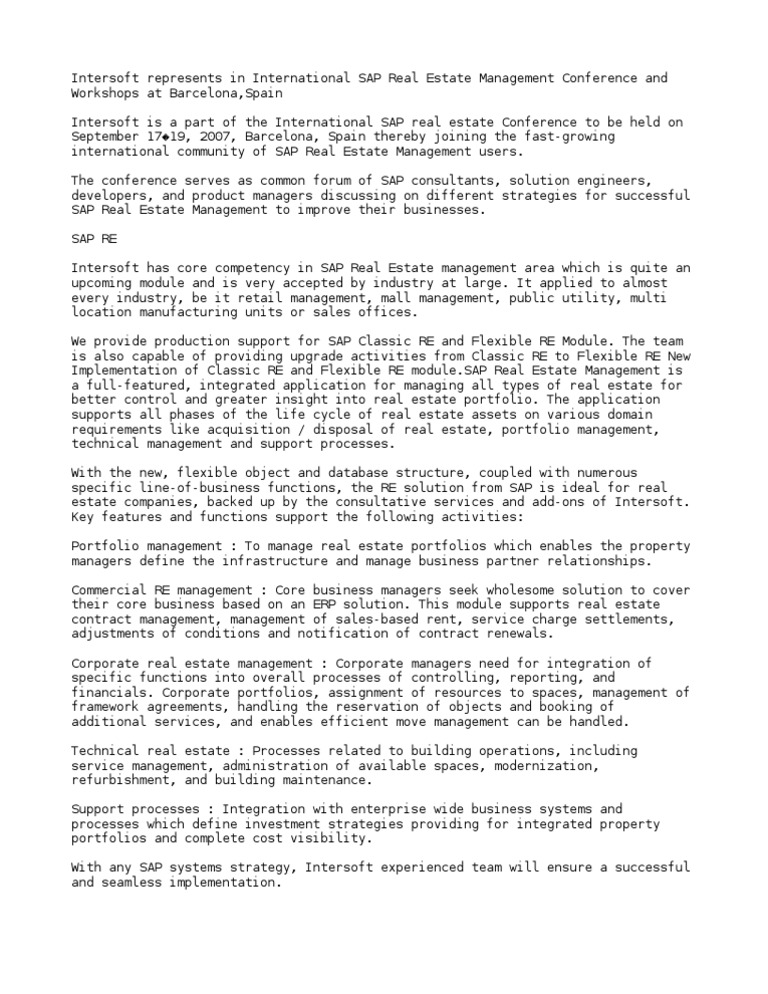 SAP Real Estate PDF Sap Se Property Management