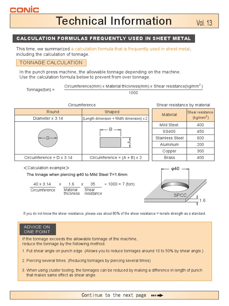Technical Information Tonnage Calculation PDF Sheet Metal Metals