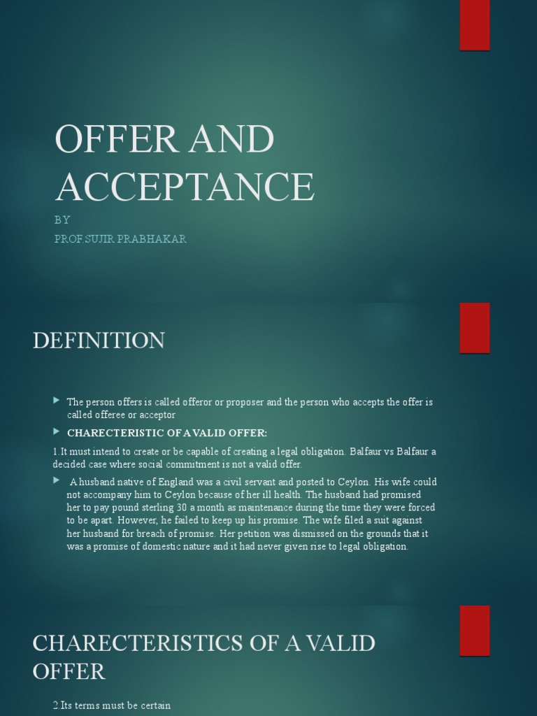 Offer And Acceptance By Prof Sujir Prabhakar Pdf Offer And