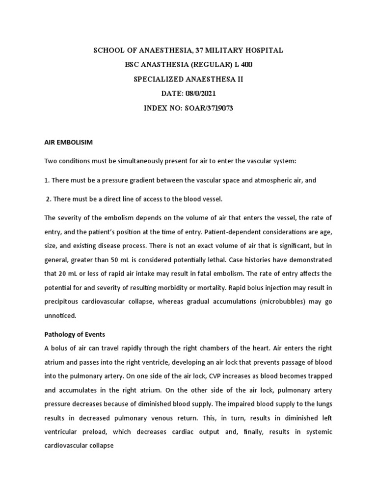 Preventing and Managing CatheterRelated Air Embolism A Guide to Signs
