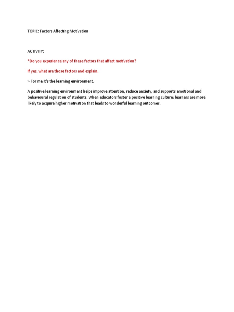 Factors Influencing Student Motivation | PDF