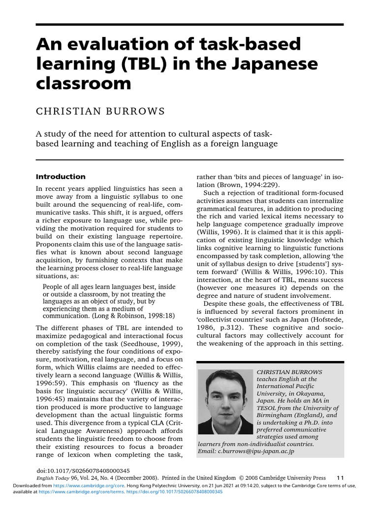 An Evaluation of Task-Based Learning (TBL) in The Japanese Classroom ...