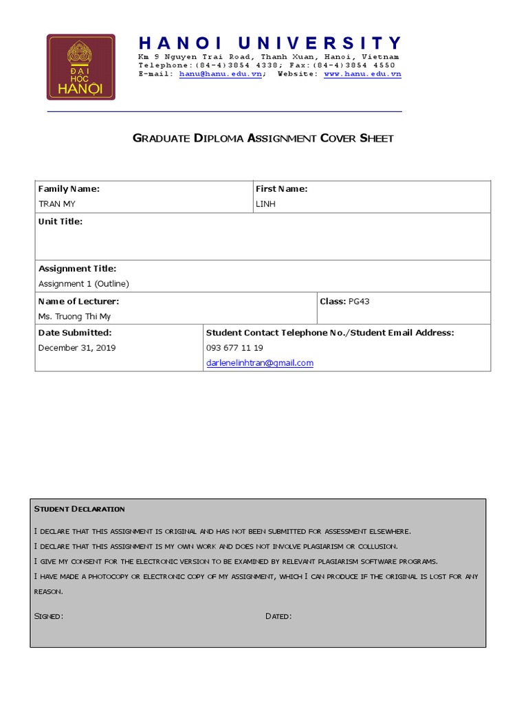 Graduate Diploma Assignment Cover Sheet | PDF | Teaching | Teachers