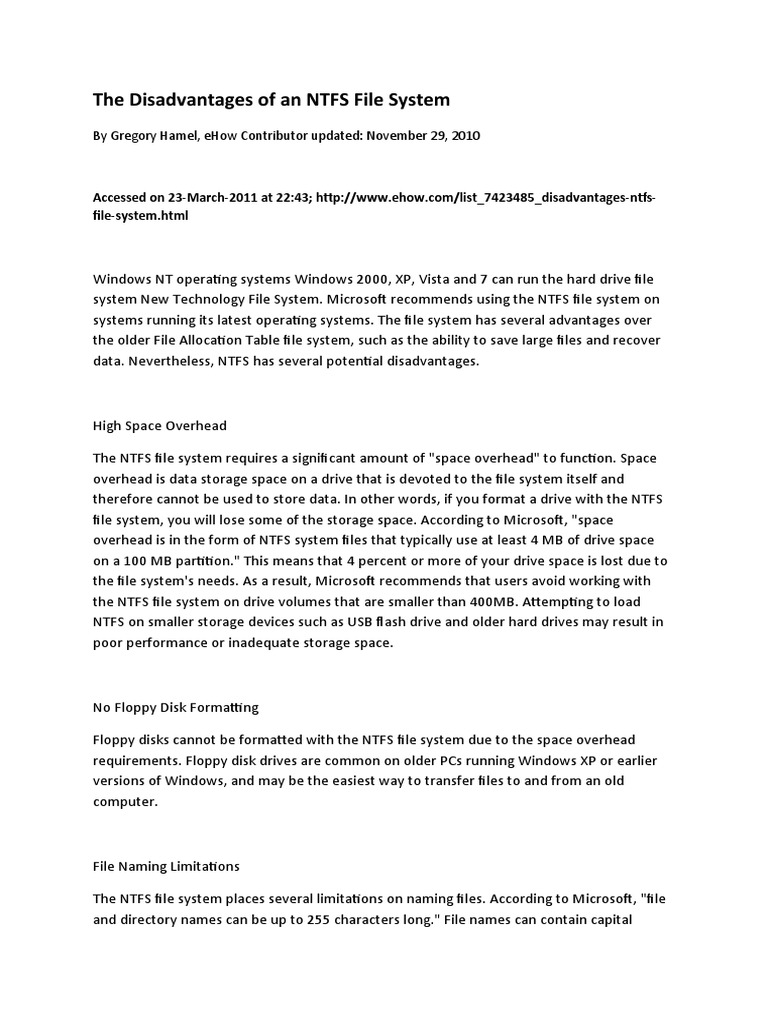 The Disadvantages of An NTFS File System | PDF | File System ...