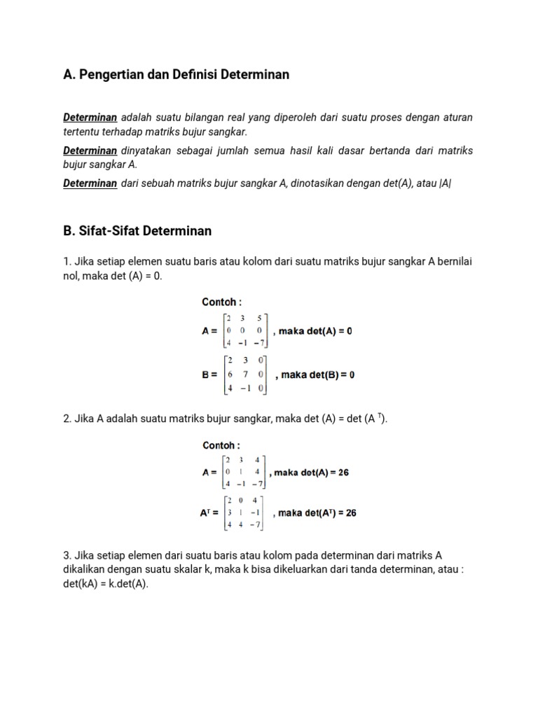 Metode Menentukan Determinan Matriks | PDF | Metode & Bahan Ajar