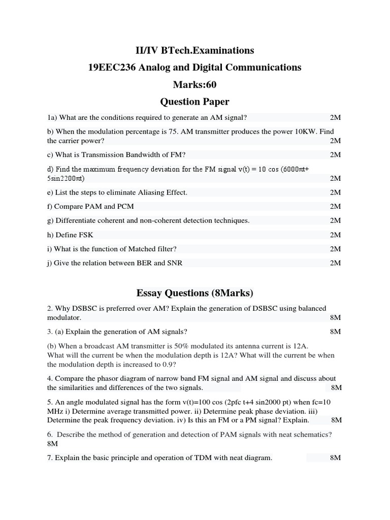 19EEC236 Analog and Digital Communications Exam Questions | PDF ...