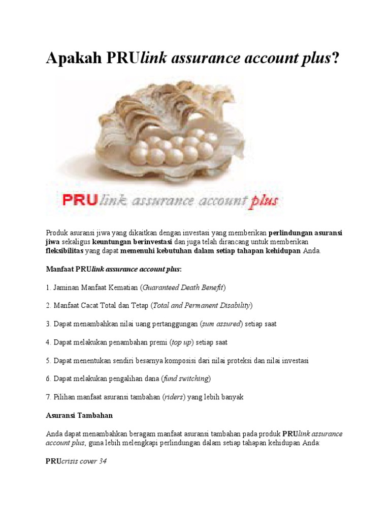 Manfaat PRUlink Assurance Account Plus | PDF | Gaya Hidup