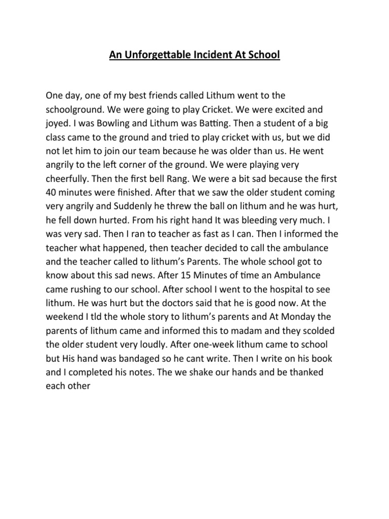 unforgettable incident of my life essay
