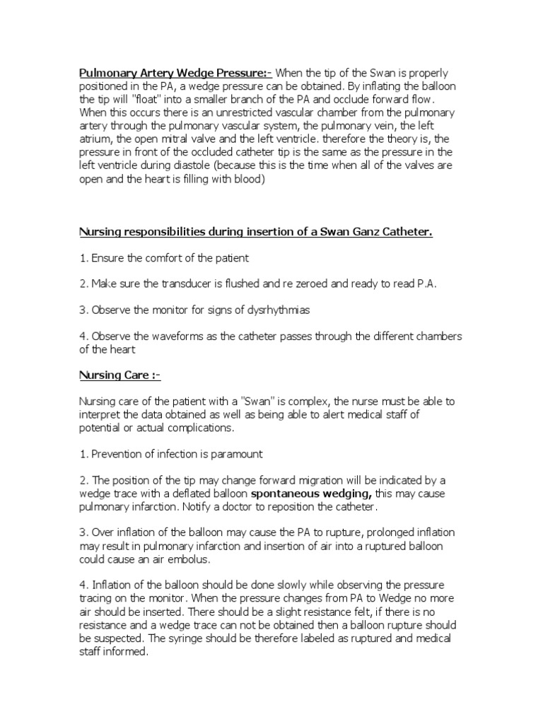 Pulmonary Artery Wedge Pressure PDF Heart Circulatory System