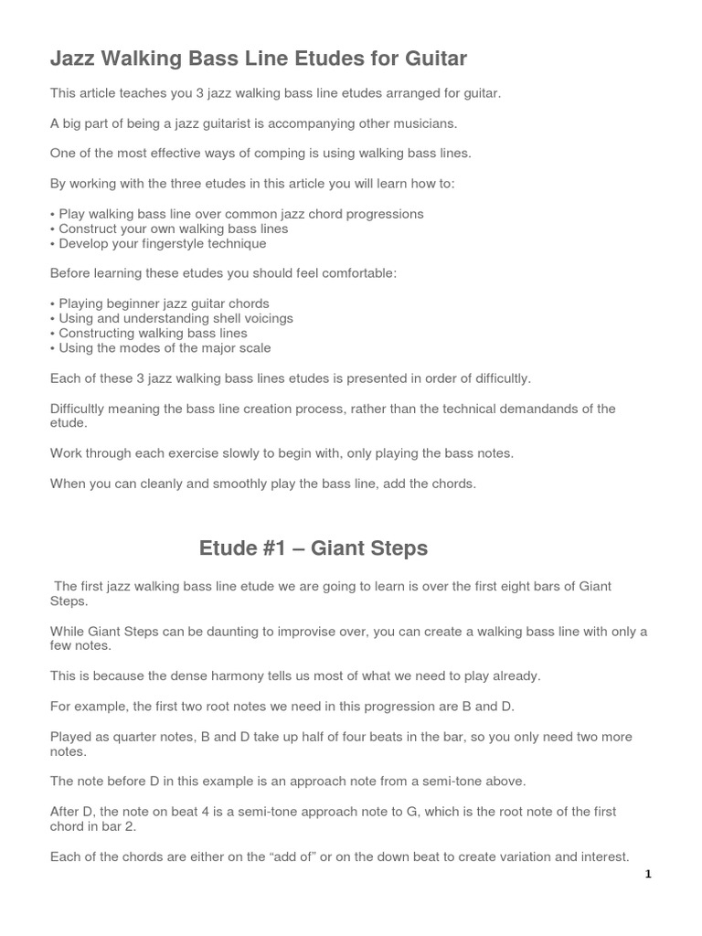 Jazz Walking Bass Line Etudes for Guitar | PDF | Chord (Music) | Jazz