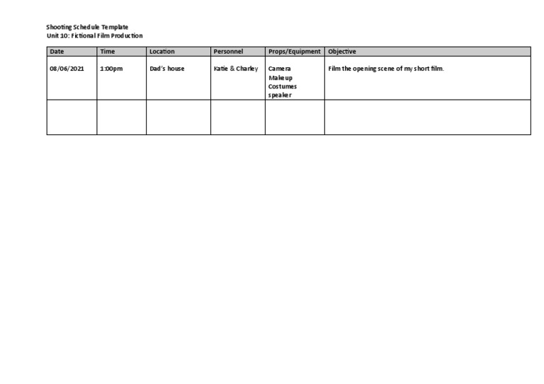 Short Film Shooting Schedule Template | PDF