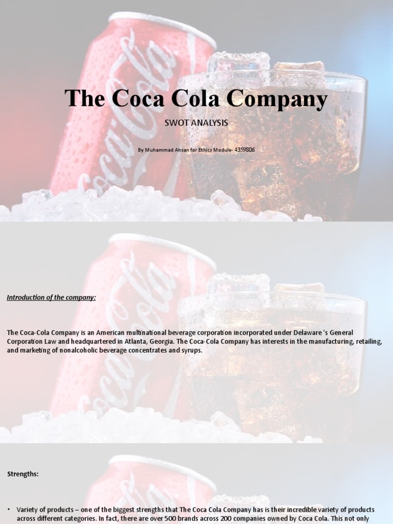 The Coca Cola Company Swot Analysis Pdf The Coca Cola Company Cola