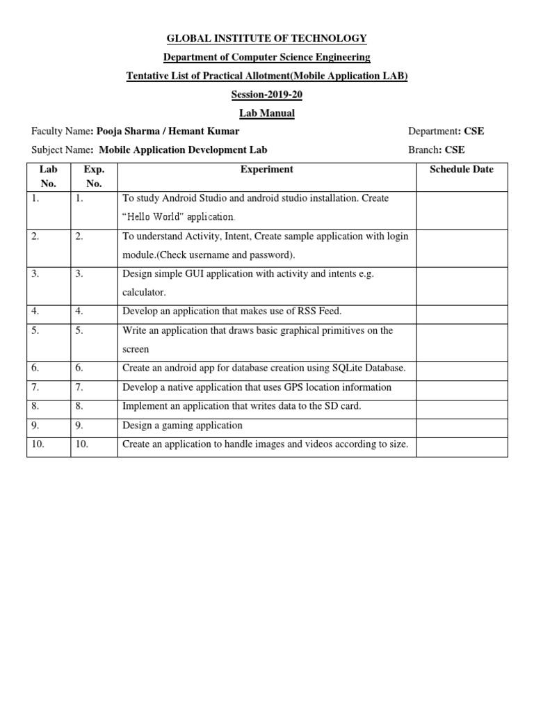 MAD Lab Manual PDF Android (Operating System) Java (Programming