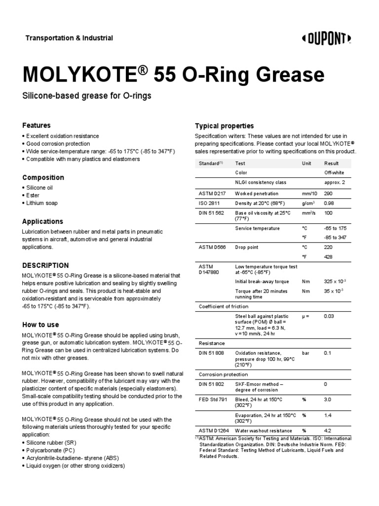 Molykote 55 ORing Grease 710274h01 PDF Chemical Substances