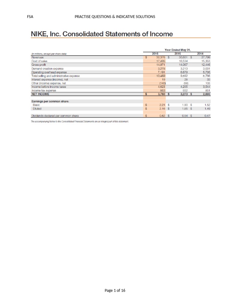 FSA Practice Questions and Solutions | PDF | Cash Flow Statement | Revenue