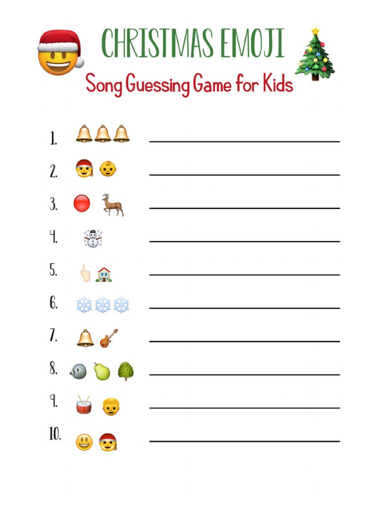 Christmas Songs Guessing Game For Kids PDF