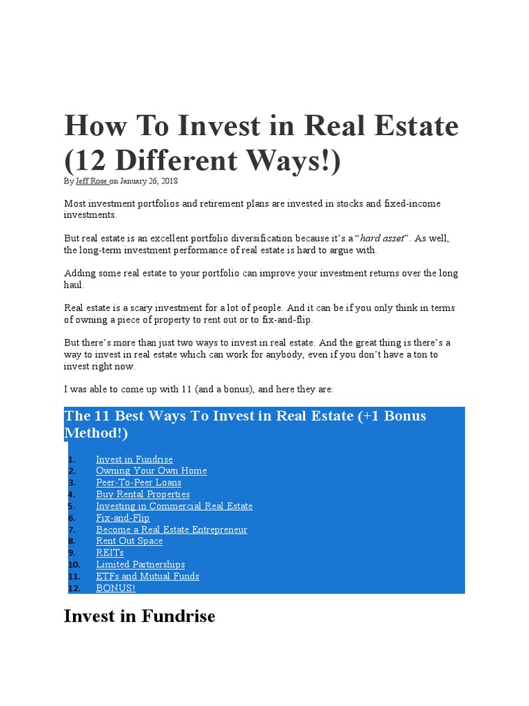 How To Invest in Real Estate | PDF | Real Estate Investment Trust ...