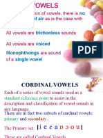 In The Production of Vowels, There Is As Is The Case With Consonants. All Vowels Are Sounds All Vowels Are Are Sound Ofa