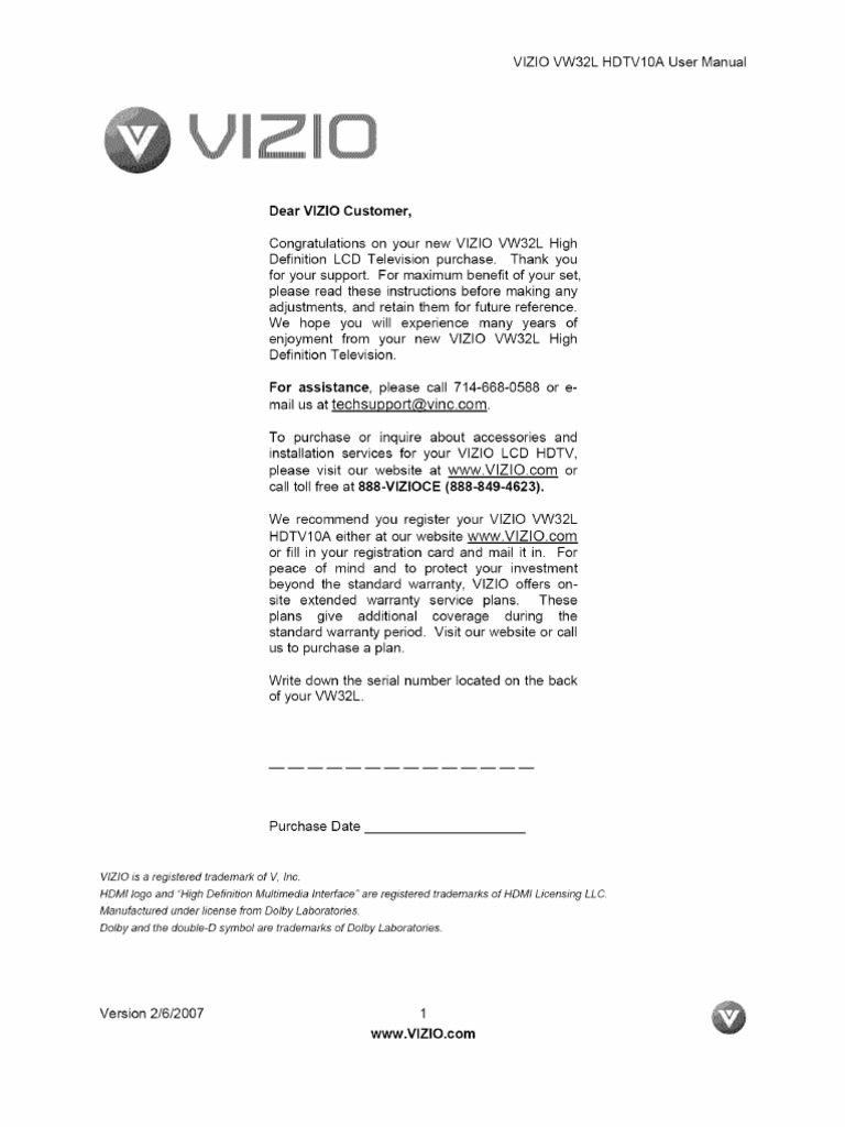 32 Inch Vizio TV Manual | Ac Power Plugs And Sockets | Set Top Box