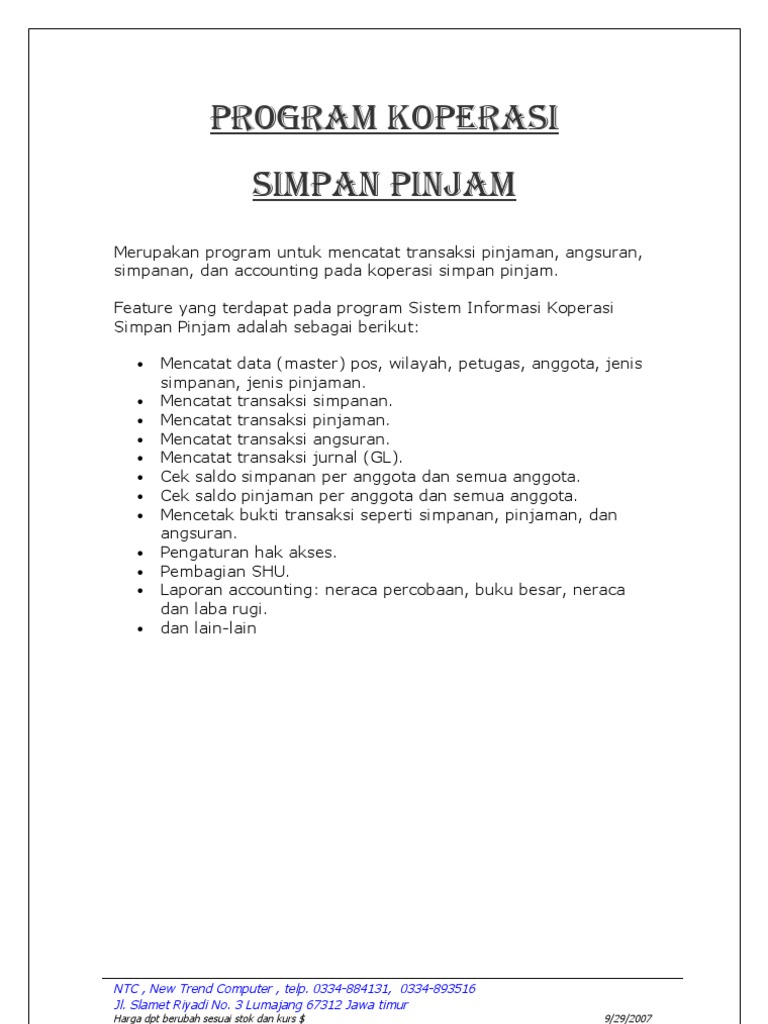 Panduan Program Koperasi Simpan Pinjam | PDF