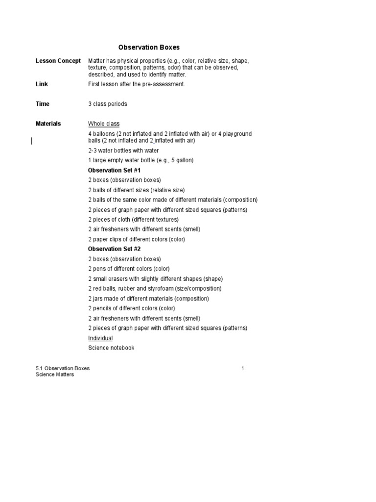 5.1.1 Observation Boxes | PDF | Matter | Rubric (Academic)