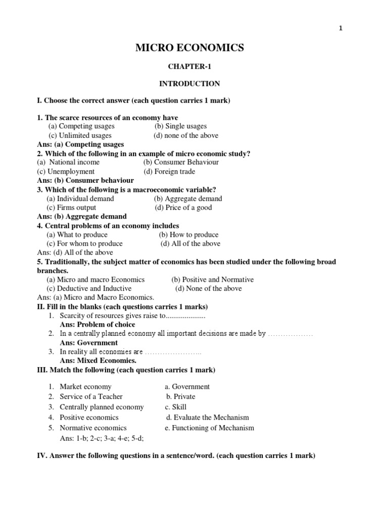 Micro Economics: Key Concepts and Questions | PDF | Demand | Price ...