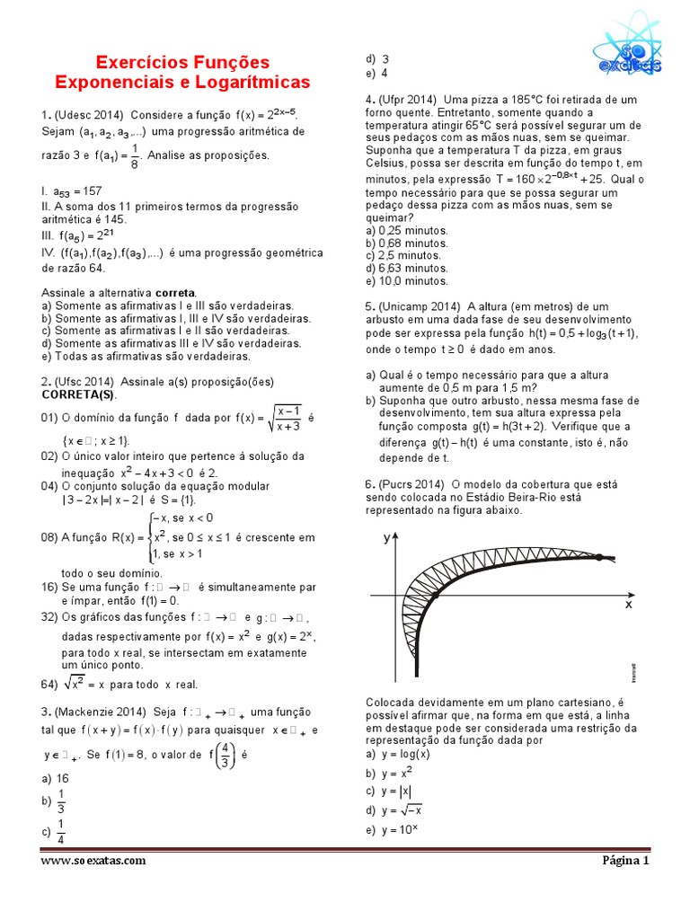 Exercícios Funções Exponenciais e Logarítmicas | PDF | Fermento ...