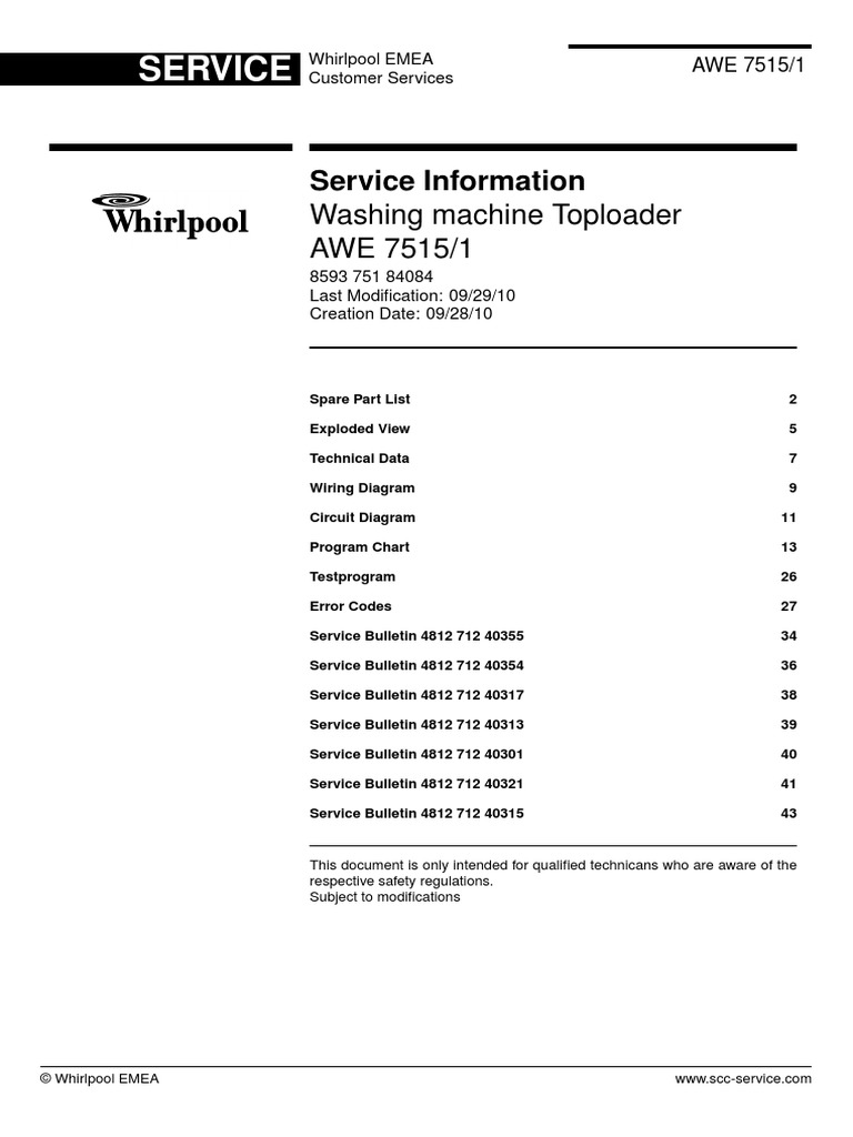 Whirlpool Awe 75151 SM PDF Manufactured Goods Machines