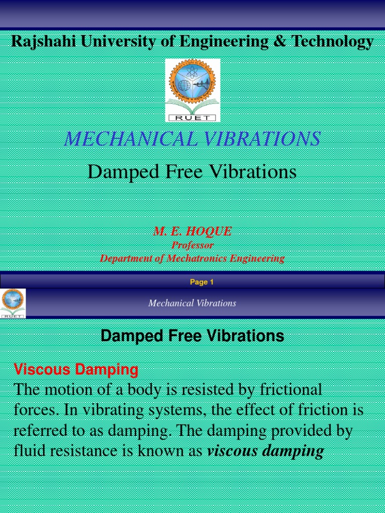 Vibration Introduction3 Damped Vibration PDF Physics Mechanics