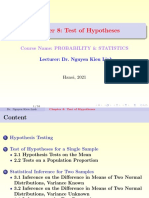 Chapter 8: Test of Hypotheses: Course Name: Probability & Statistics