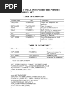 Key and Forigen Key: 1. Create A Table and Specific The Primary