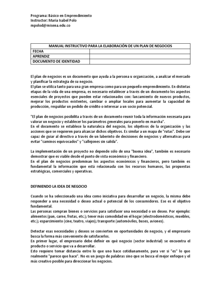 Guía para Crear un Plan de Negocios | PDF | Iniciativa empresarial ...