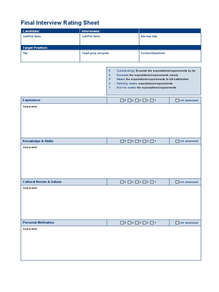 Final Interview Rating Sheet Template | PDF | Competence (Human ...