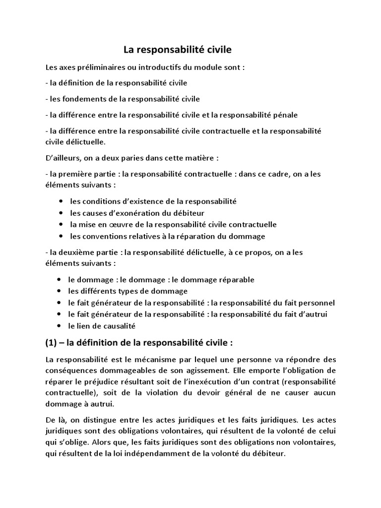 Les Fondements de la Responsabilité Civile | PDF | Juge | Droit des ...
